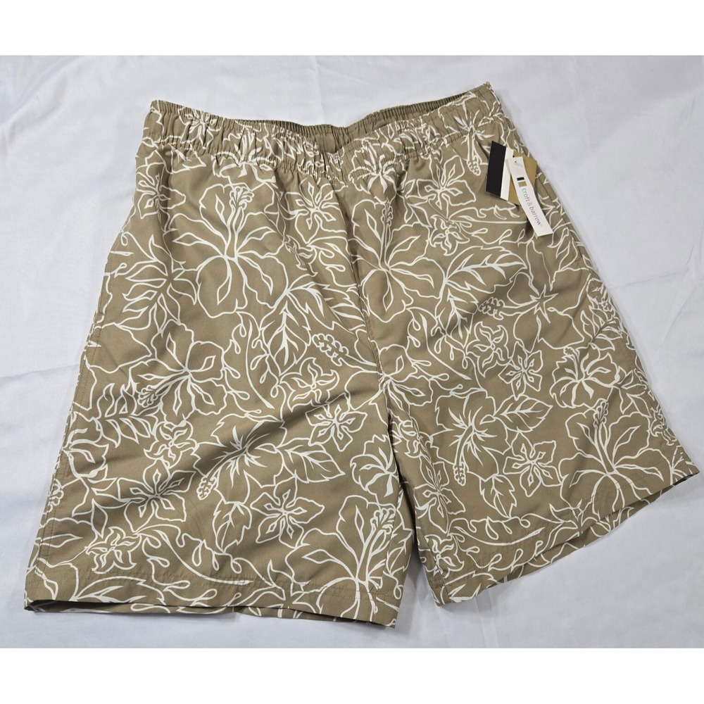 Croft & Barrow Mens Beach Bathing Swim Shorts Trunks Boardshorts Brown Floral M